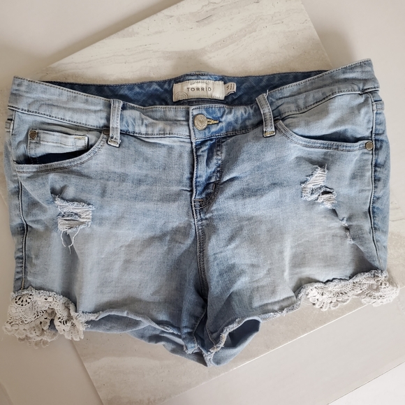 torrid Pants - Torrid Denim Lace Shorts 14 Distressed